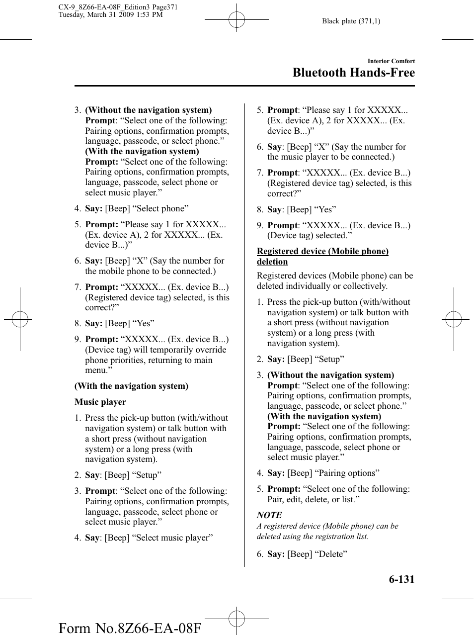 Bluetooth hands-free | Mazda 2009 CX-9 User Manual | Page 371 / 538