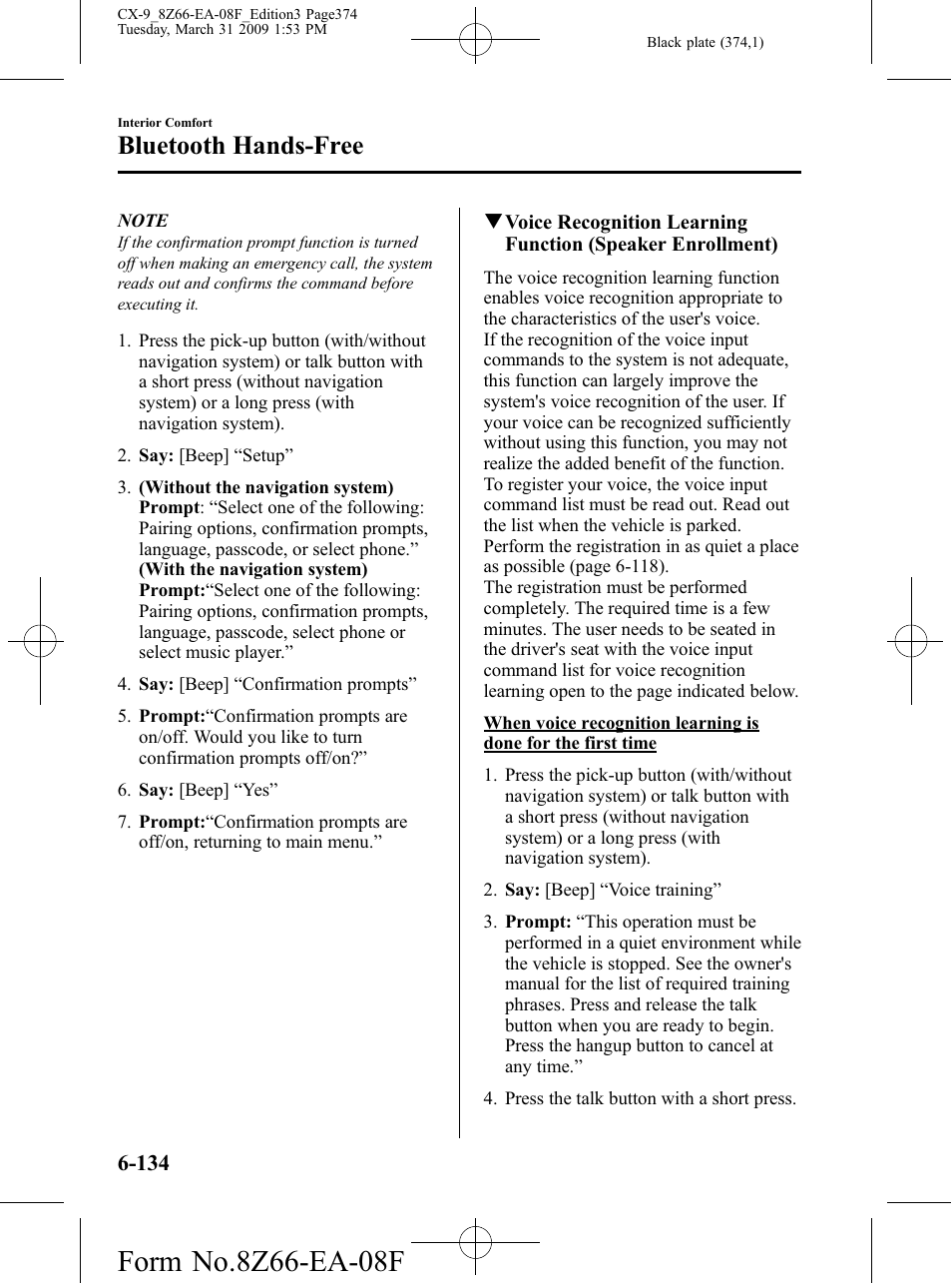 Bluetooth hands-free | Mazda 2009 CX-9 User Manual | Page 374 / 538