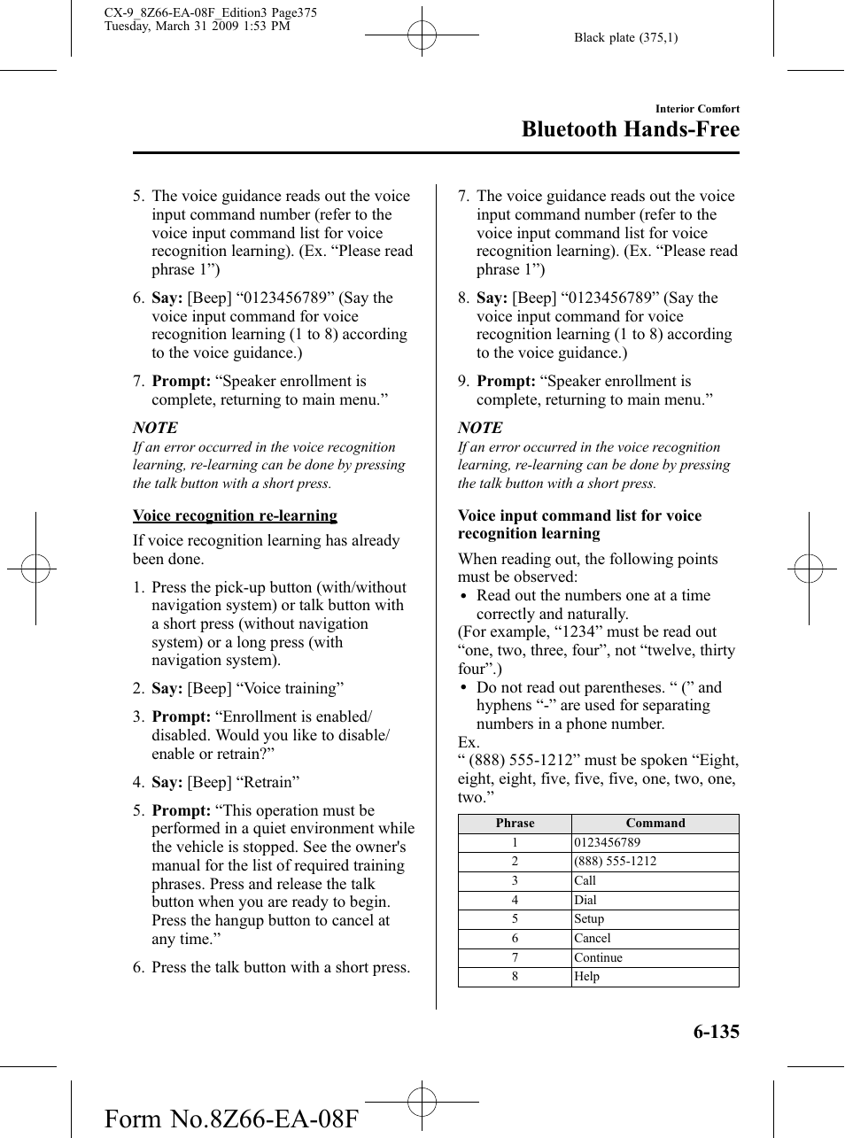 Bluetooth hands-free | Mazda 2009 CX-9 User Manual | Page 375 / 538