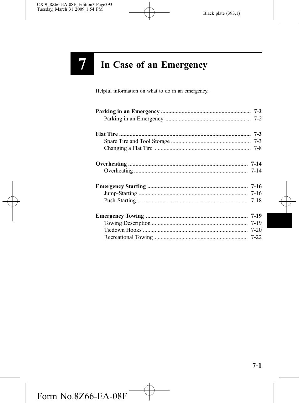 In case of an emergency, Helpful information on what to do in an emergency | Mazda 2009 CX-9 User Manual | Page 393 / 538