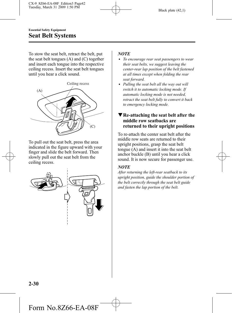 Seat belt systems | Mazda 2009 CX-9 User Manual | Page 42 / 538