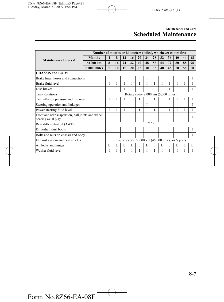 Scheduled maintenance | Mazda 2009 CX-9 User Manual | Page 421 / 538
