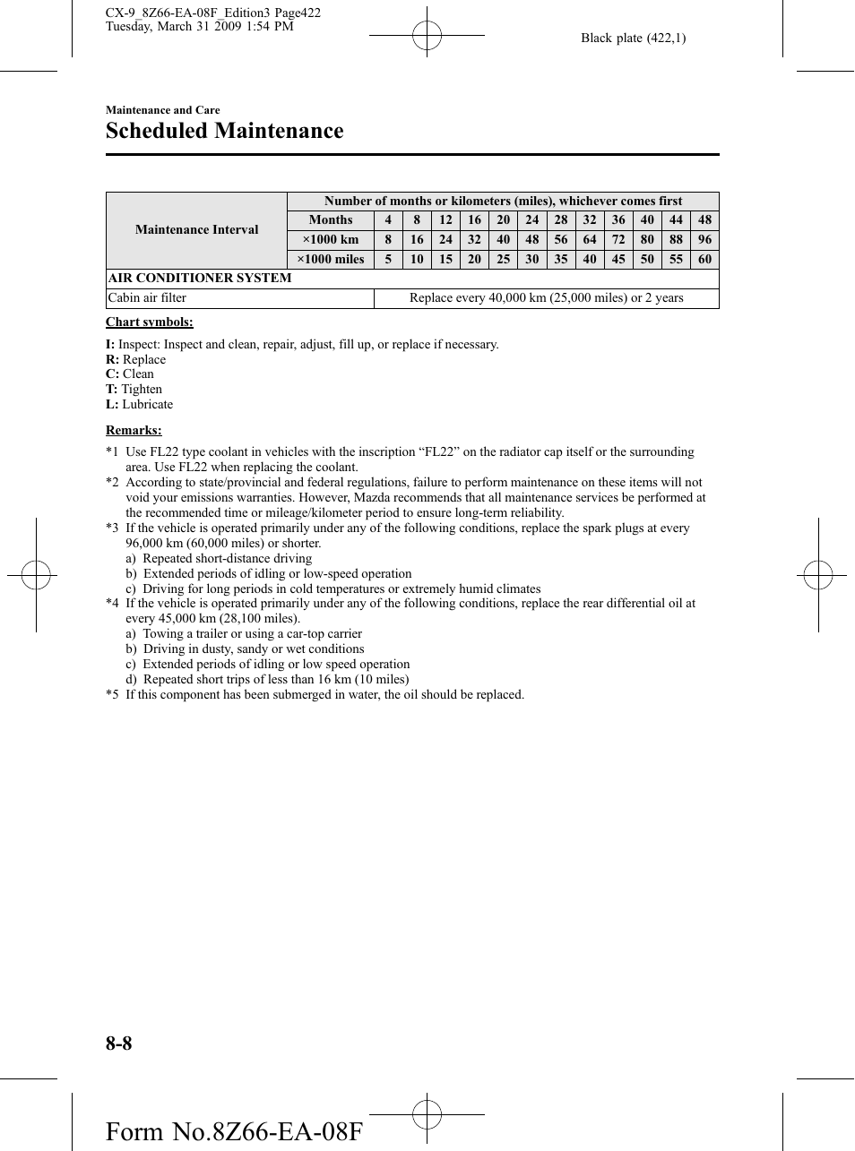 Scheduled maintenance | Mazda 2009 CX-9 User Manual | Page 422 / 538