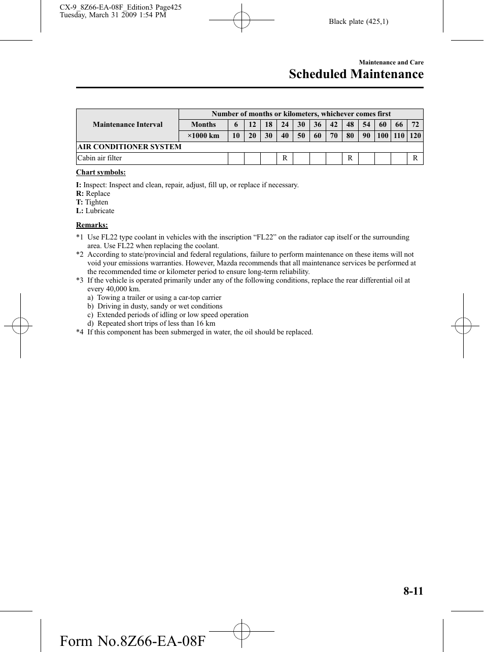 Scheduled maintenance | Mazda 2009 CX-9 User Manual | Page 425 / 538