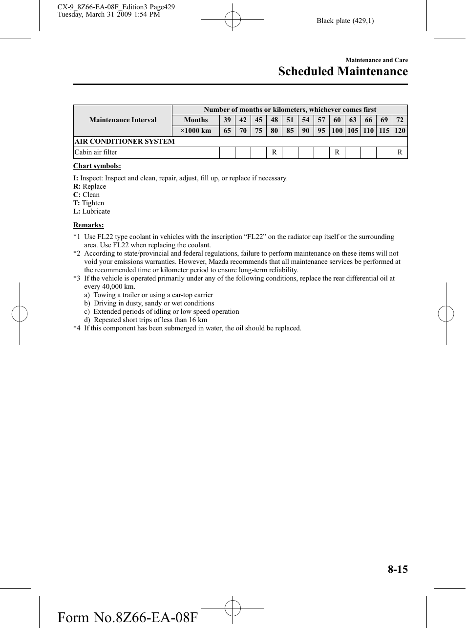 Scheduled maintenance | Mazda 2009 CX-9 User Manual | Page 429 / 538