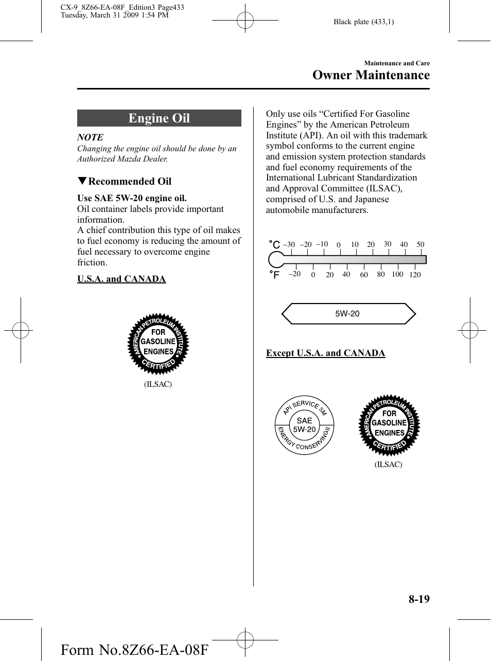Engine oil, Engine oil -19, Owner maintenance | Mazda 2009 CX-9 User Manual | Page 433 / 538