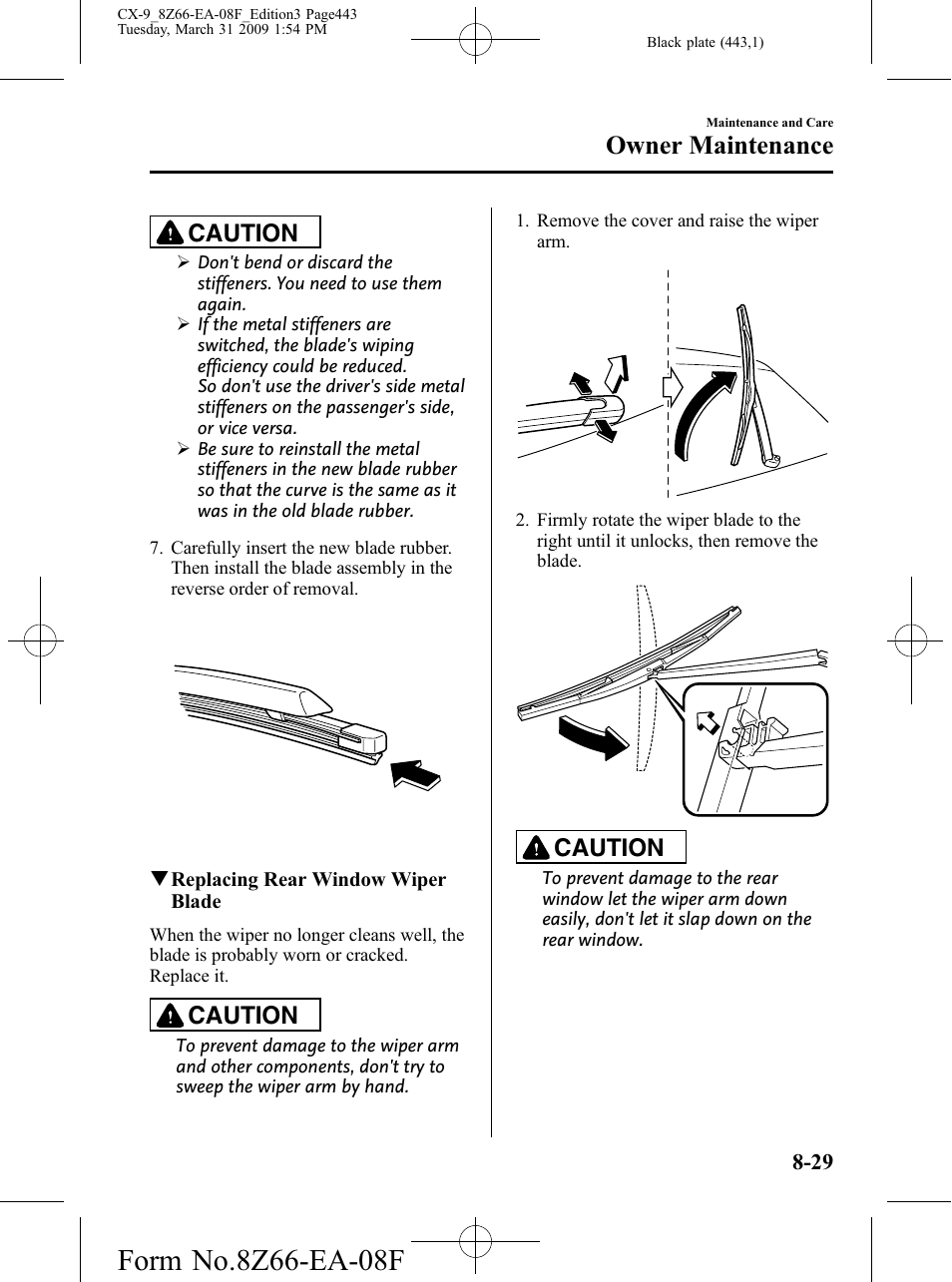 Owner maintenance, Caution | Mazda 2009 CX-9 User Manual | Page 443 / 538