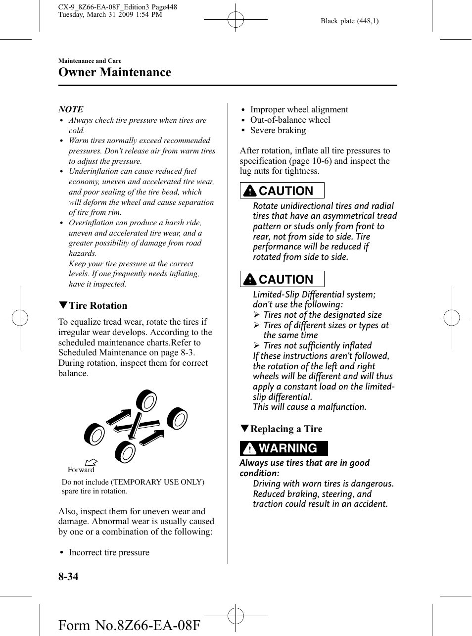 Owner maintenance, Caution, Warning | Mazda 2009 CX-9 User Manual | Page 448 / 538