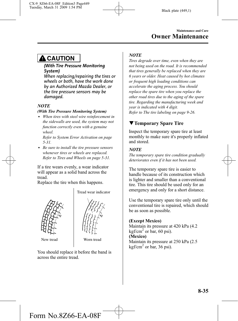 Owner maintenance, Caution | Mazda 2009 CX-9 User Manual | Page 449 / 538