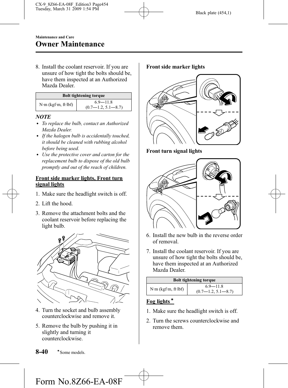 Owner maintenance | Mazda 2009 CX-9 User Manual | Page 454 / 538