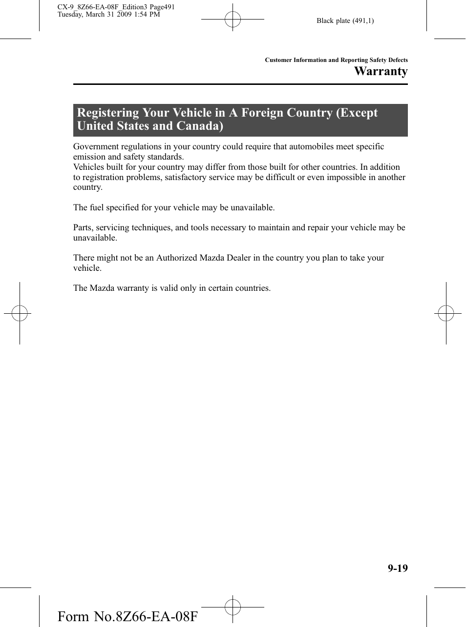 Warranty | Mazda 2009 CX-9 User Manual | Page 491 / 538