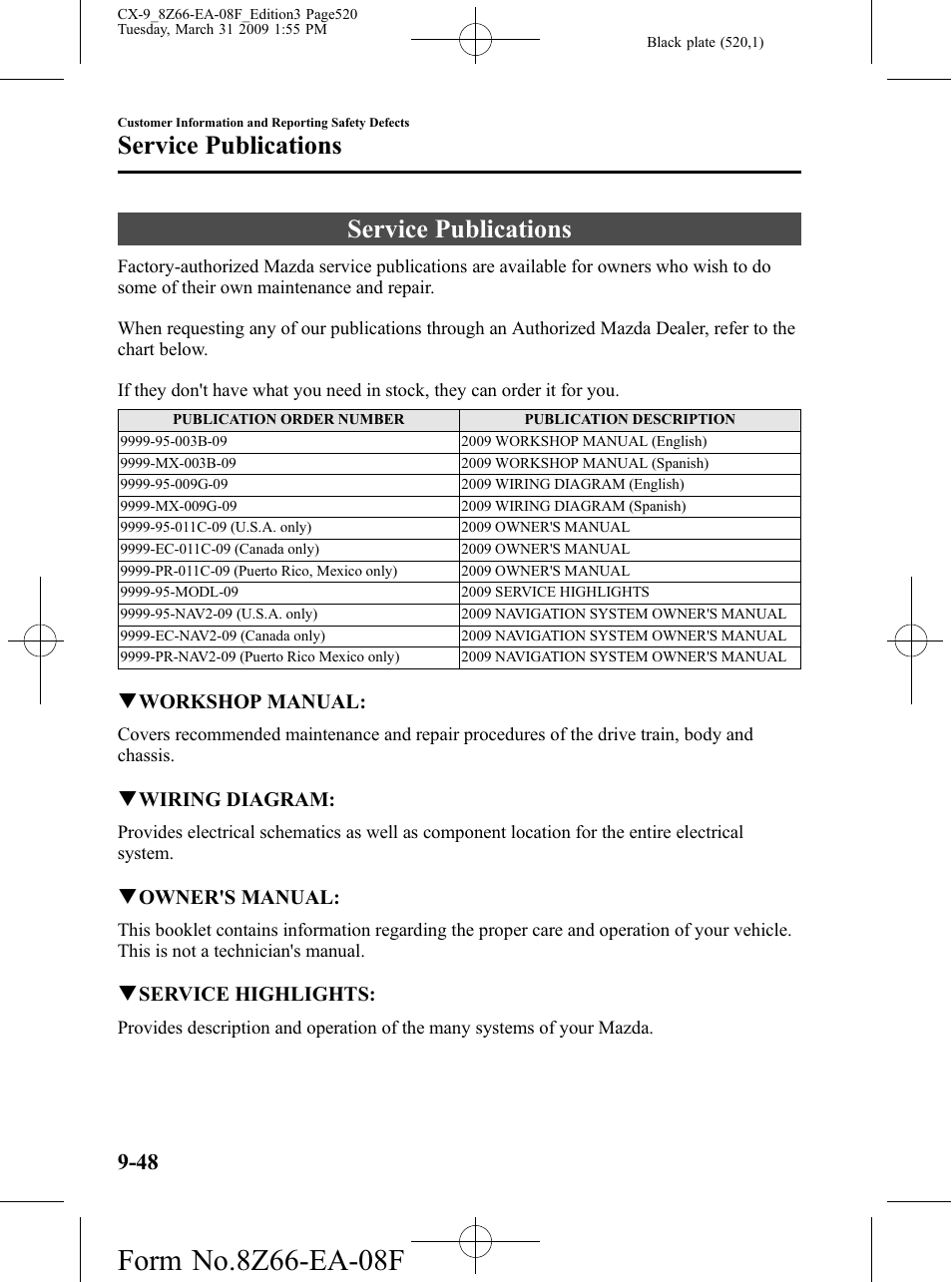 Service publications, Service publications -48 | Mazda 2009 CX-9 User Manual | Page 520 / 538