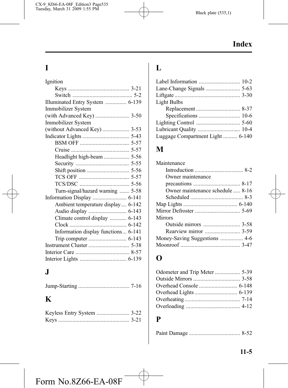 Index | Mazda 2009 CX-9 User Manual | Page 535 / 538