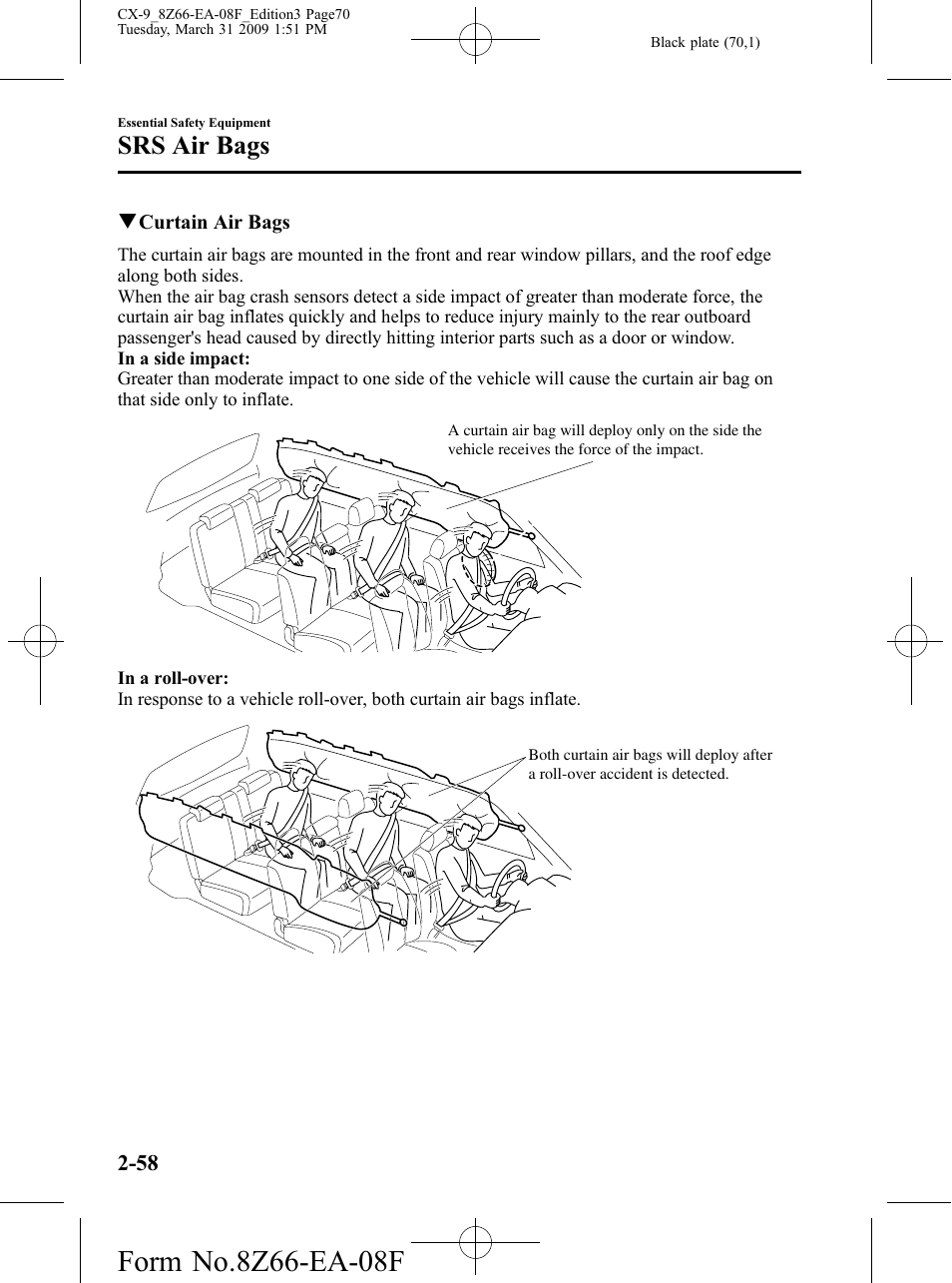 Srs air bags | Mazda 2009 CX-9 User Manual | Page 70 / 538