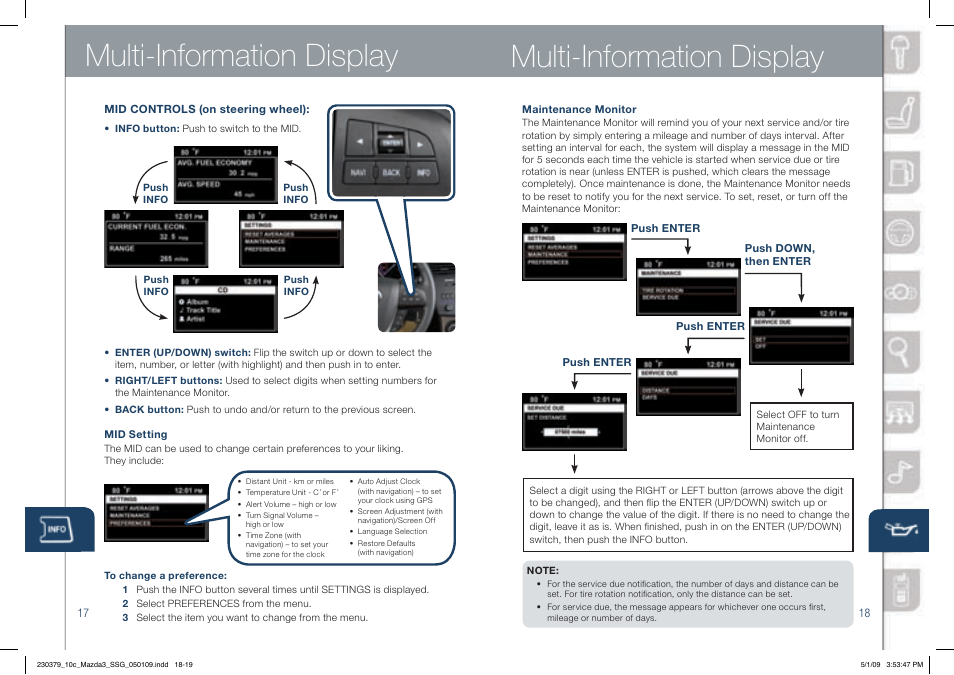 Multi-information display | Mazda 2010 SPEED3 User Manual | Page 10 / 14