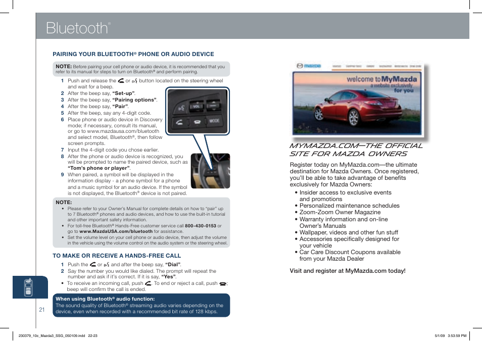 Bluetooth | Mazda 2010 SPEED3 User Manual | Page 12 / 14