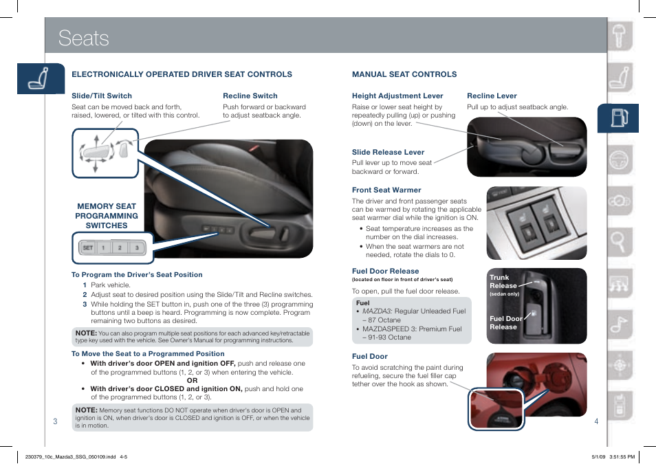 Seats | Mazda 2010 SPEED3 User Manual | Page 3 / 14
