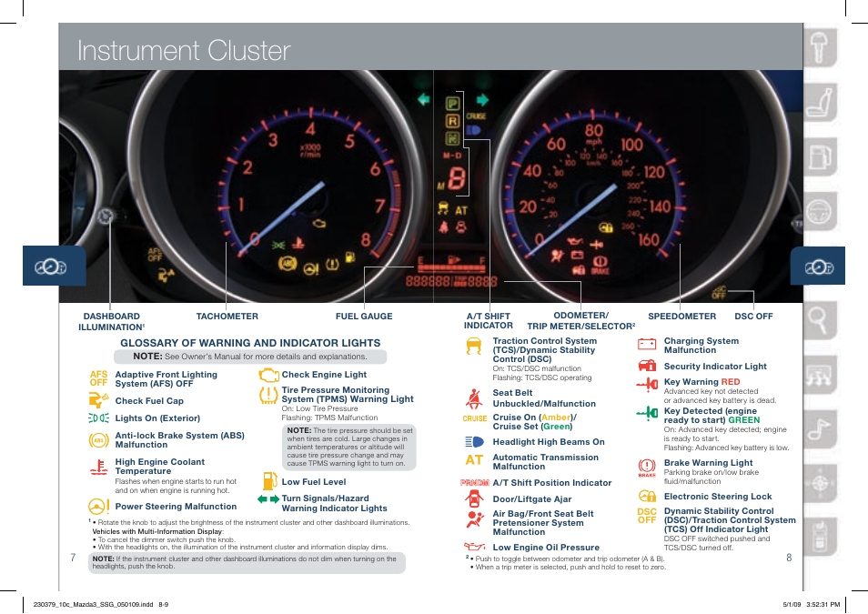 Instrument cluster | Mazda 2010 SPEED3 User Manual | Page 5 / 14