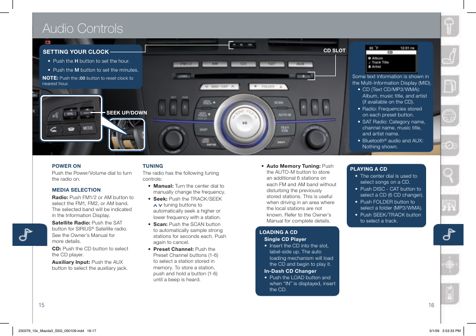 Audio controls | Mazda 2010 SPEED3 User Manual | Page 9 / 14