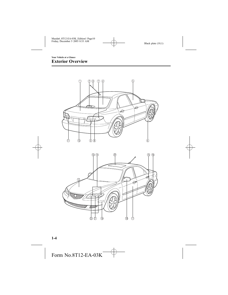 Exterior overview | Mazda 8T12-EA-03K User Manual | Page 10 / 326