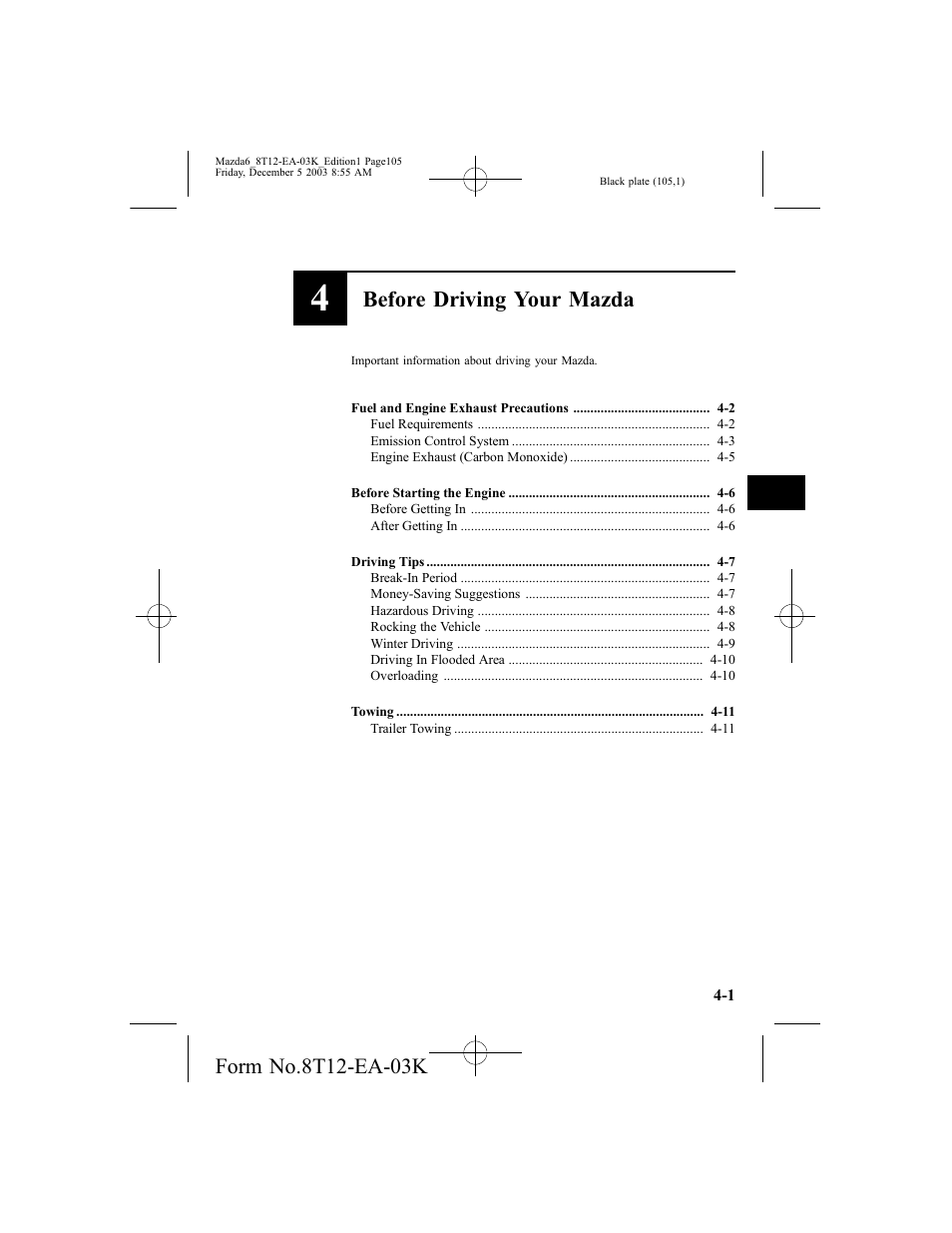 Before driving your mazda | Mazda 8T12-EA-03K User Manual | Page 105 / 326