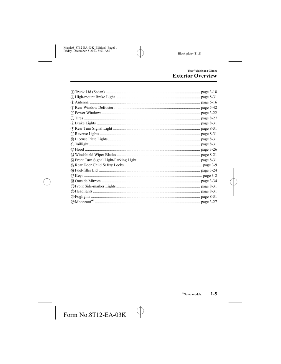 Exterior overview | Mazda 8T12-EA-03K User Manual | Page 11 / 326