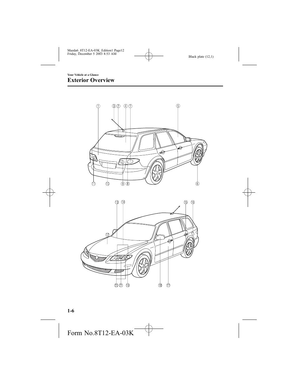 Exterior overview | Mazda 8T12-EA-03K User Manual | Page 12 / 326