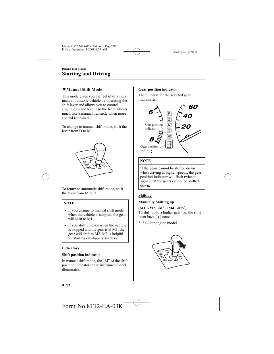 Starting and driving | Mazda 8T12-EA-03K User Manual | Page 128 / 326