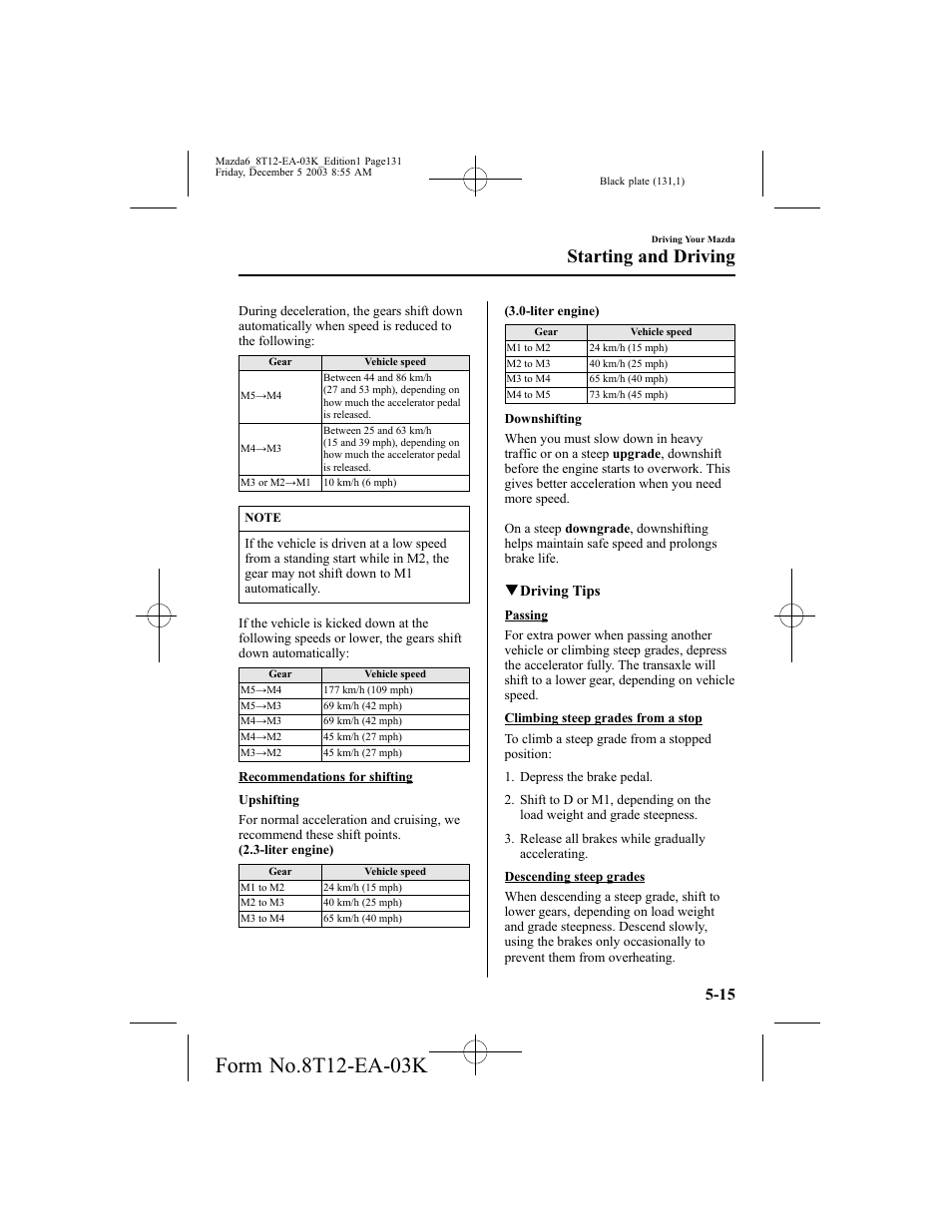 Starting and driving, Qdriving tips | Mazda 8T12-EA-03K User Manual | Page 131 / 326