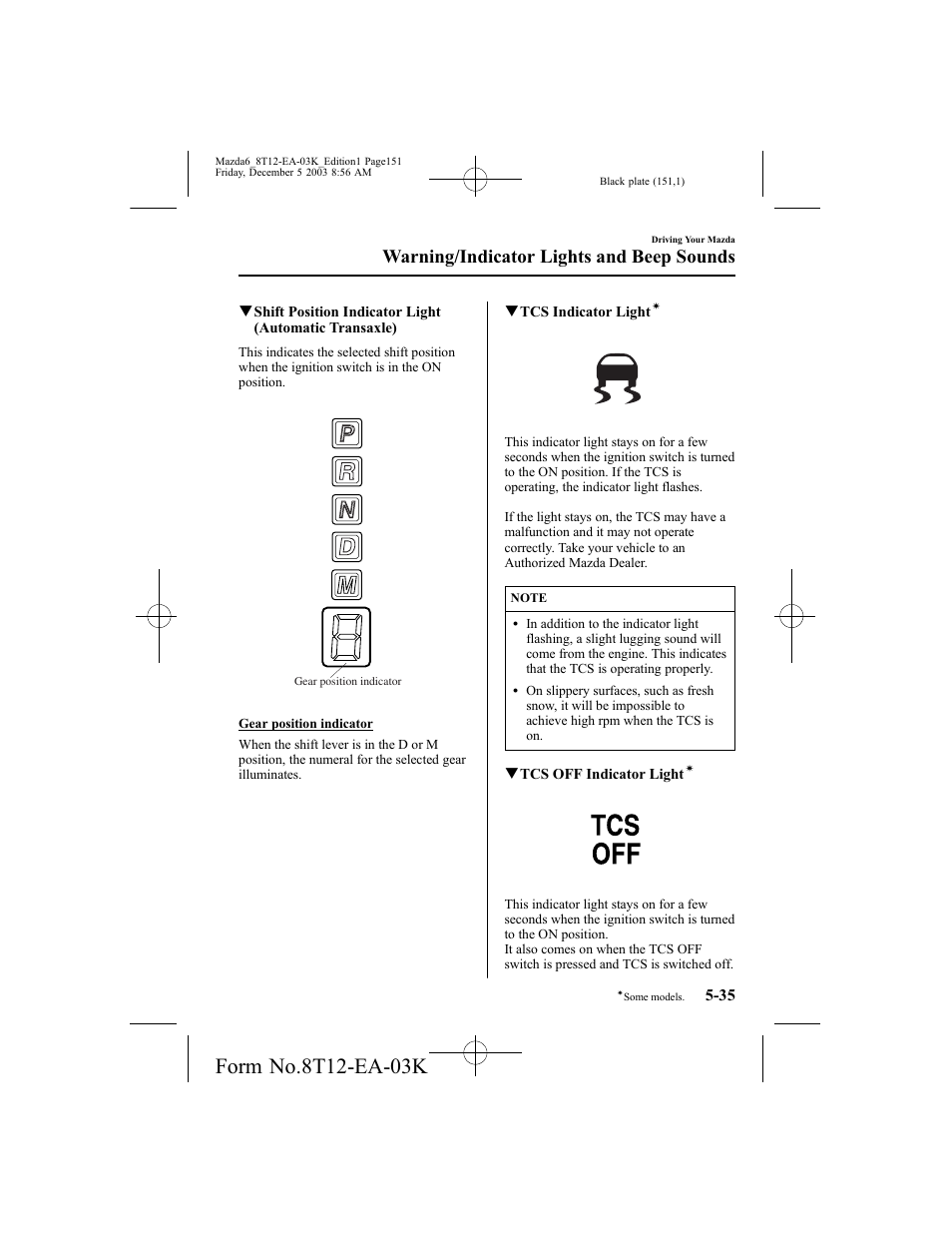 Warning/indicator lights and beep sounds | Mazda 8T12-EA-03K User Manual | Page 151 / 326