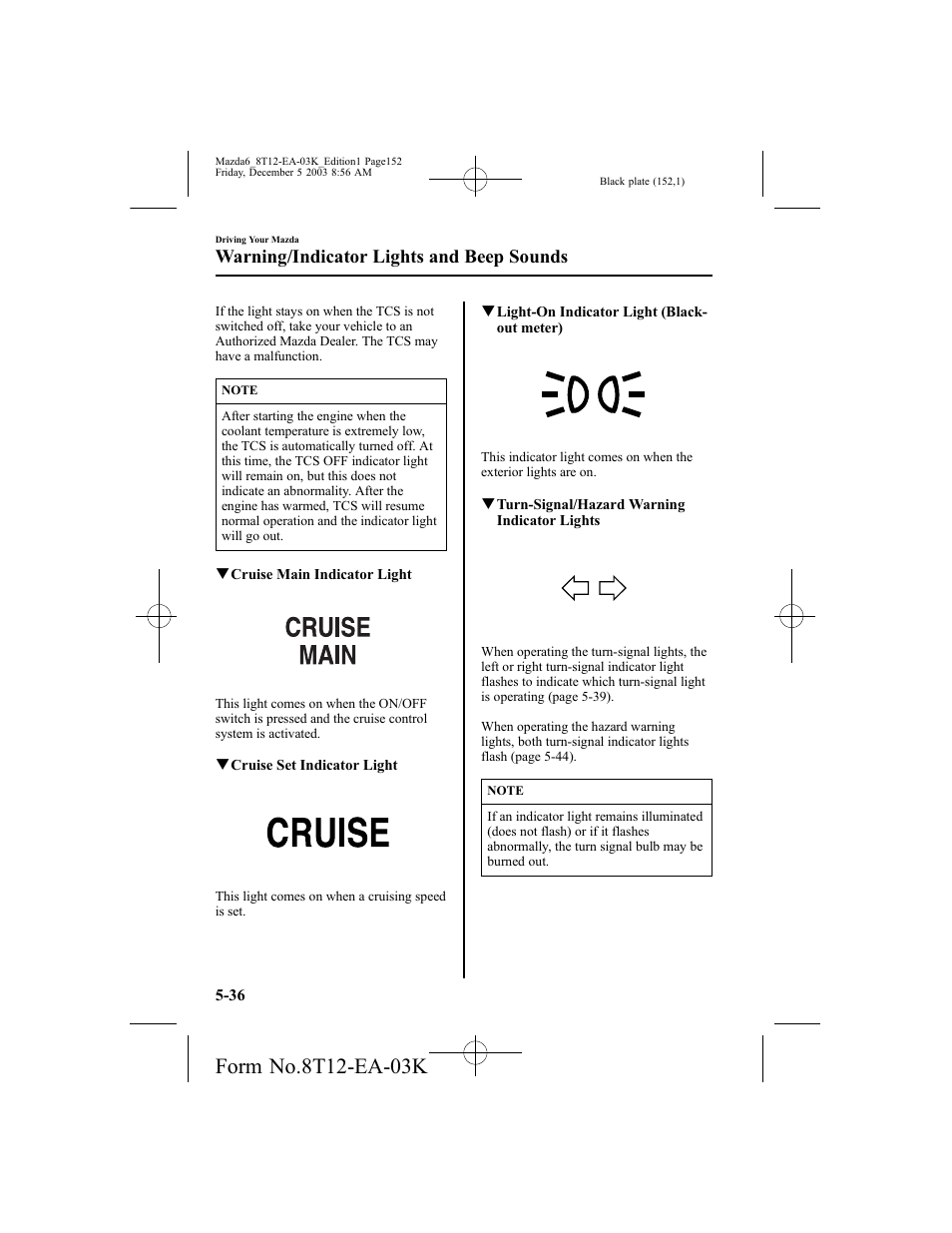 Warning/indicator lights and beep sounds | Mazda 8T12-EA-03K User Manual | Page 152 / 326