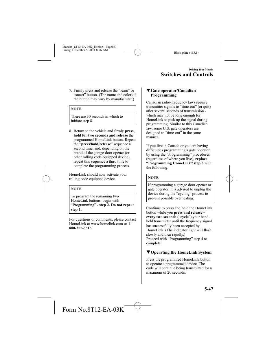 Switches and controls | Mazda 8T12-EA-03K User Manual | Page 163 / 326