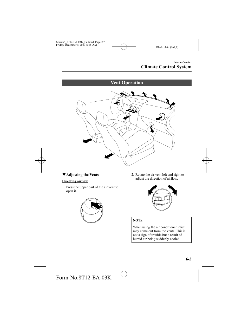 Vent operation, Climate control system | Mazda 8T12-EA-03K User Manual | Page 167 / 326