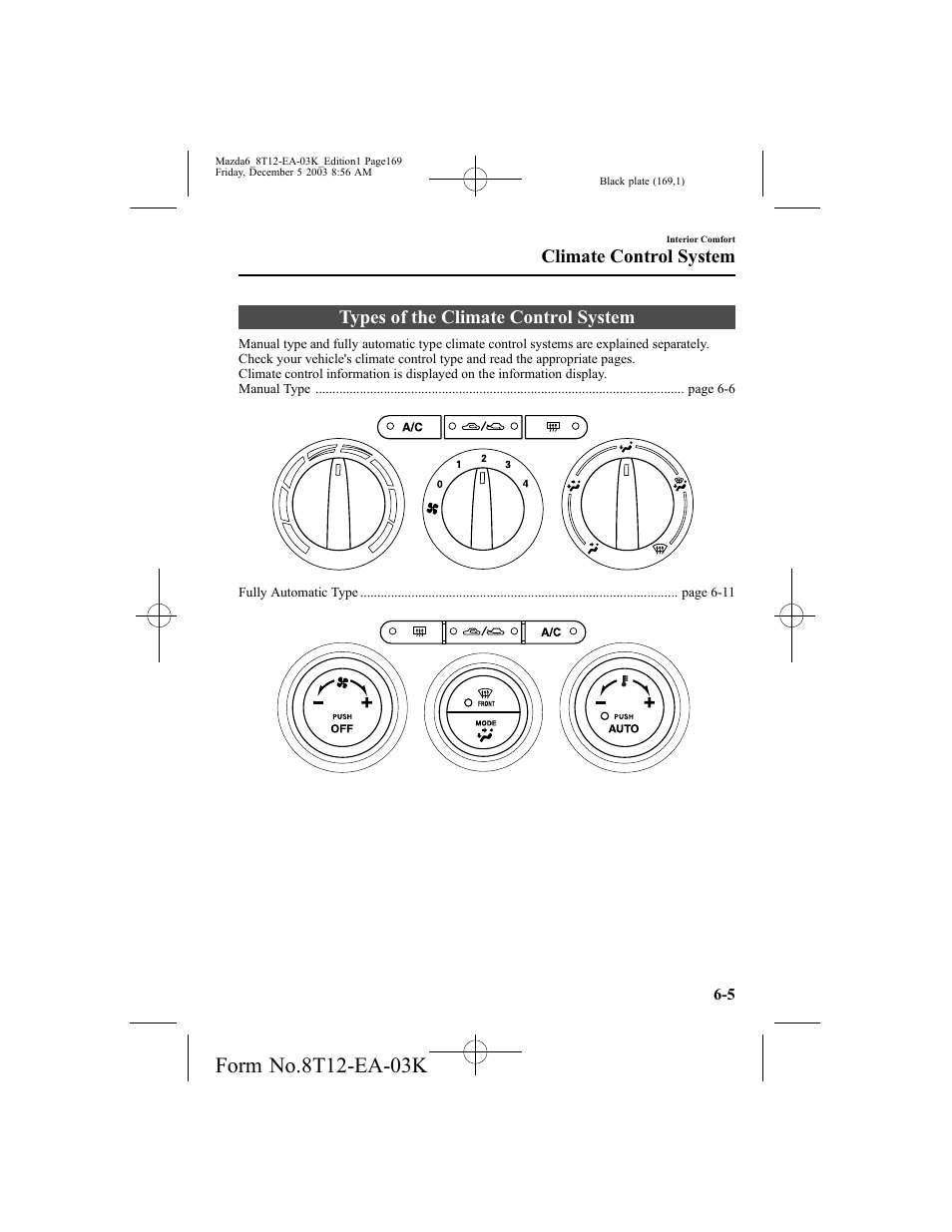 Types of the climate control system, Climate control system | Mazda 8T12-EA-03K User Manual | Page 169 / 326