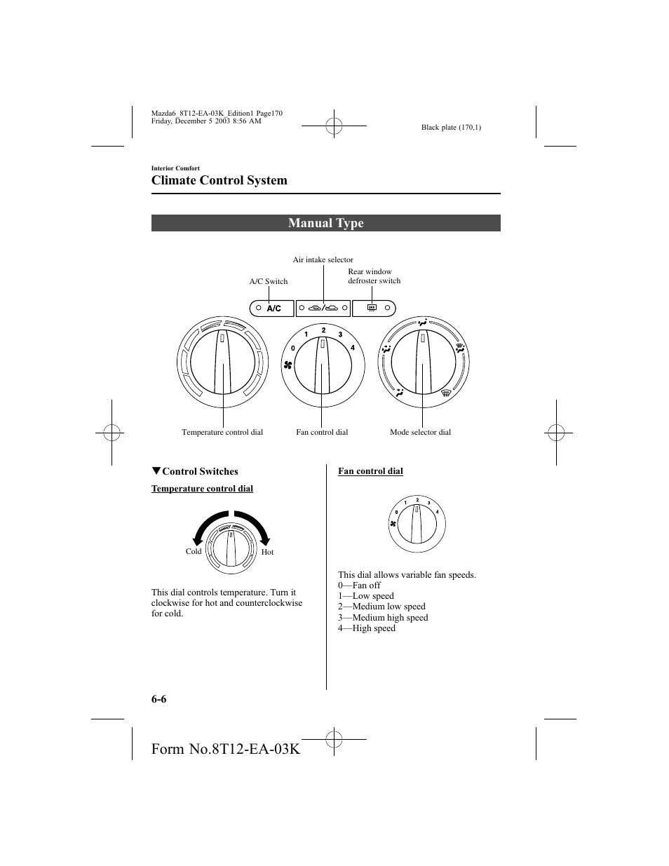 Manual type, Climate control system | Mazda 8T12-EA-03K User Manual | Page 170 / 326