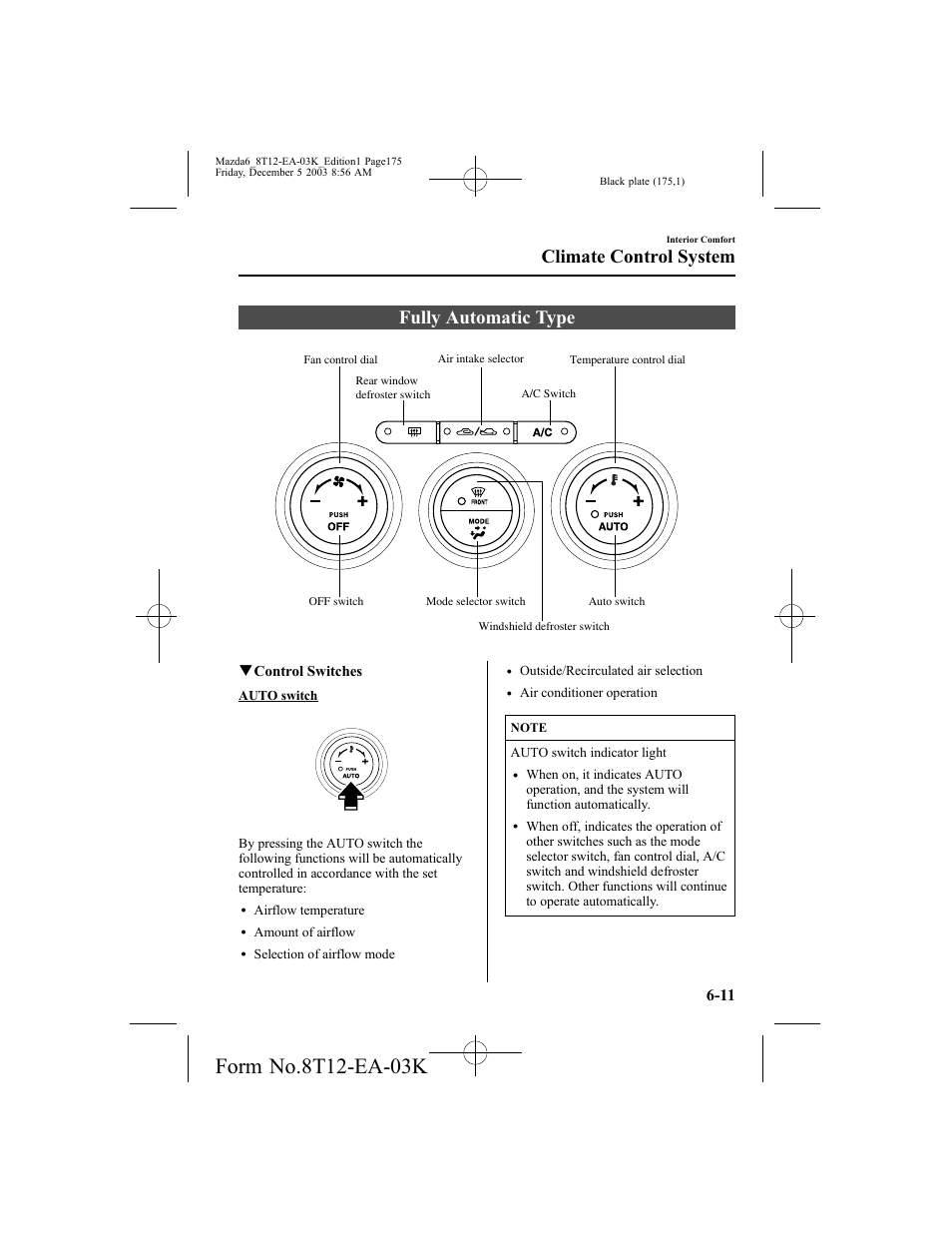 Fully automatic type, Climate control system, Qcontrol switches | Mazda 8T12-EA-03K User Manual | Page 175 / 326