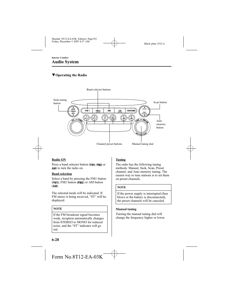 Audio system | Mazda 8T12-EA-03K User Manual | Page 192 / 326