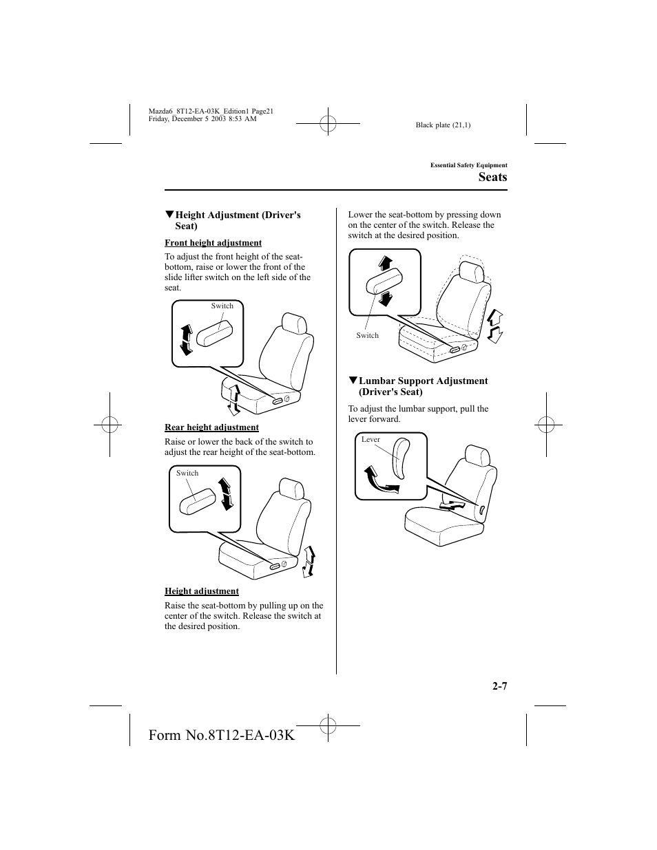 Seats | Mazda 8T12-EA-03K User Manual | Page 21 / 326