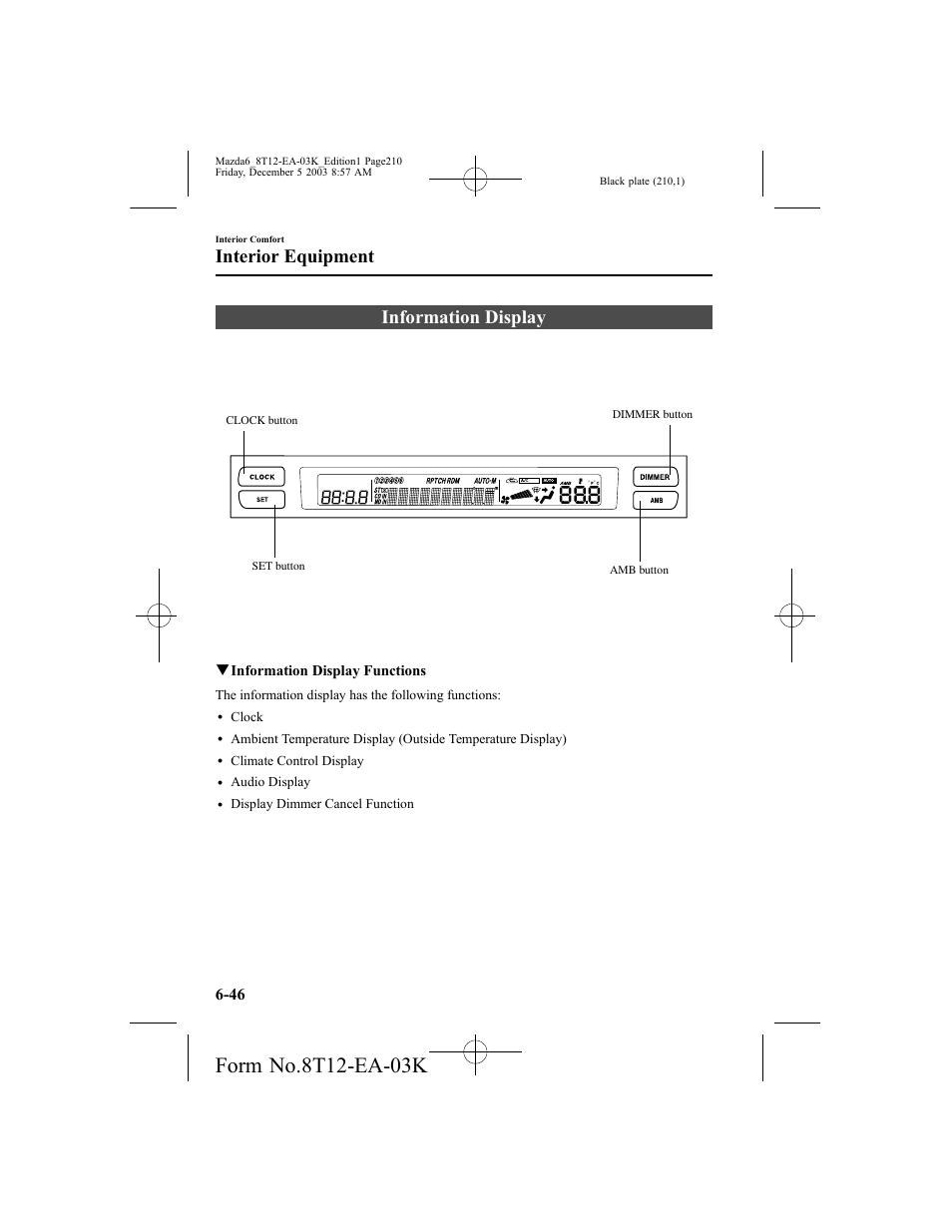 Information display, Interior equipment | Mazda 8T12-EA-03K User Manual | Page 210 / 326