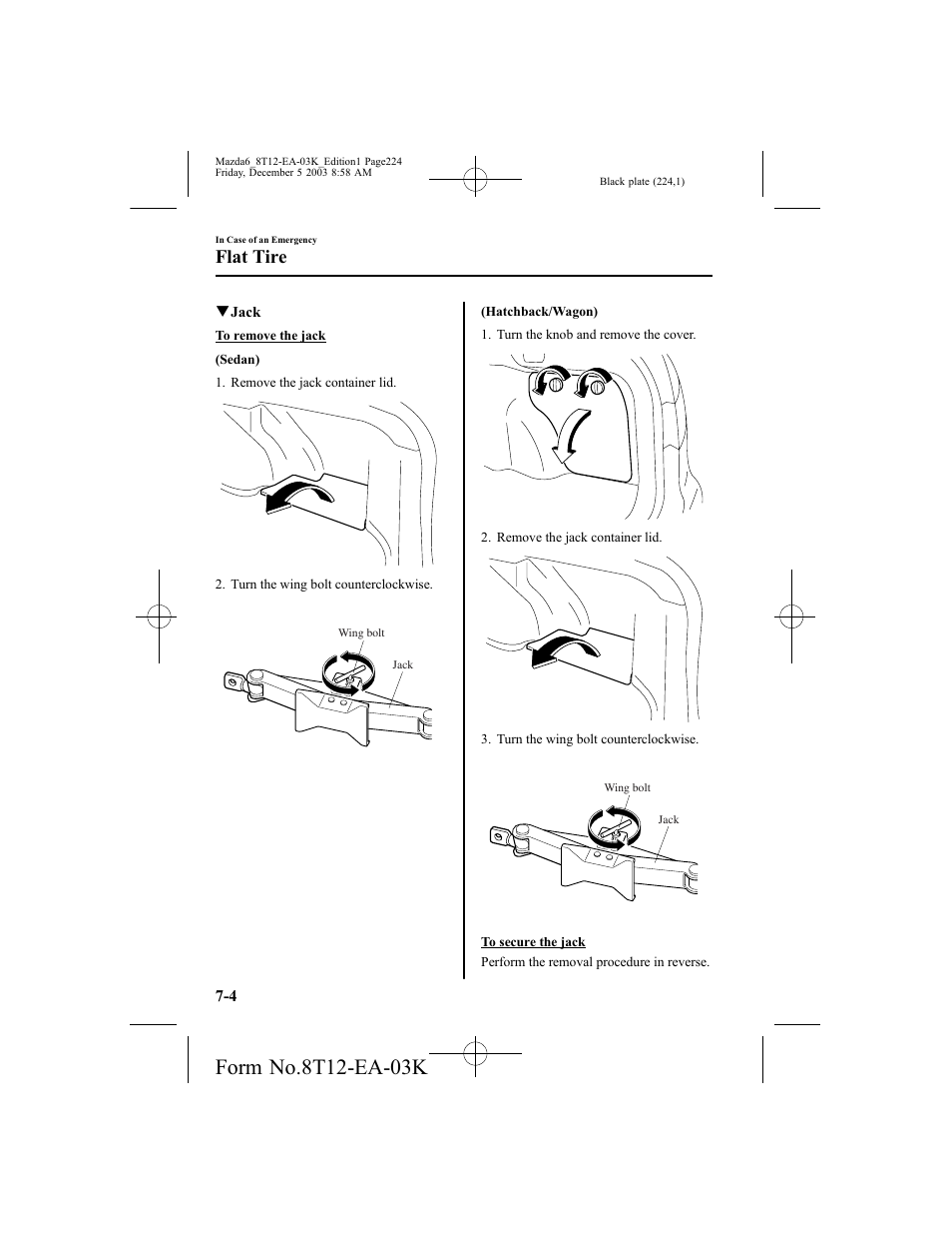 Flat tire | Mazda 8T12-EA-03K User Manual | Page 224 / 326
