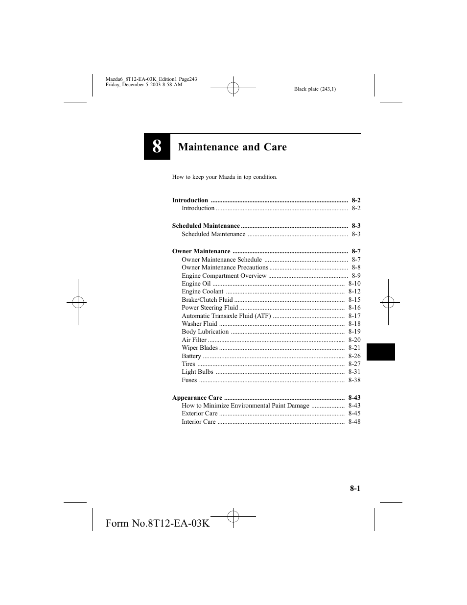 Maintenance and care | Mazda 8T12-EA-03K User Manual | Page 243 / 326