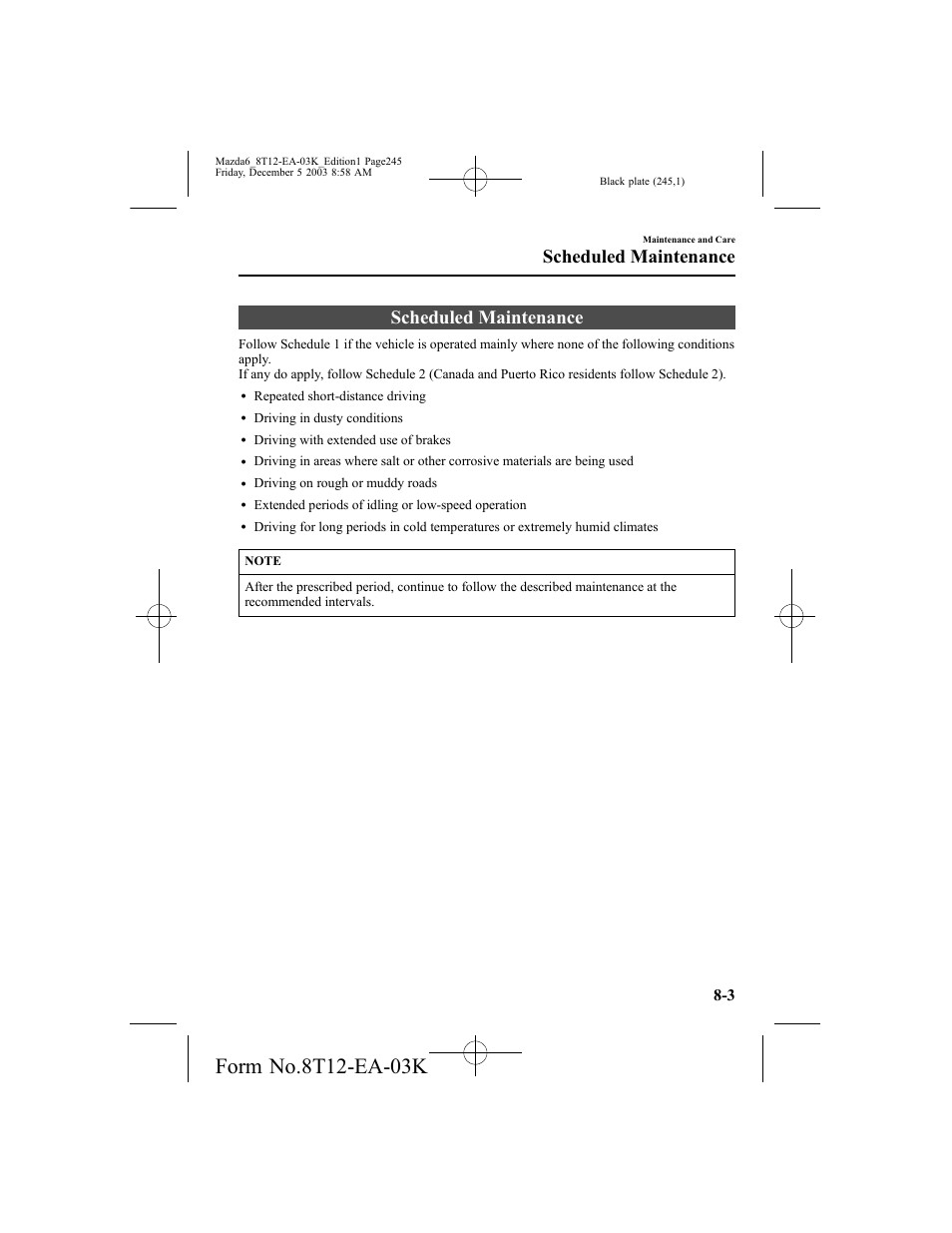 Scheduled maintenance | Mazda 8T12-EA-03K User Manual | Page 245 / 326