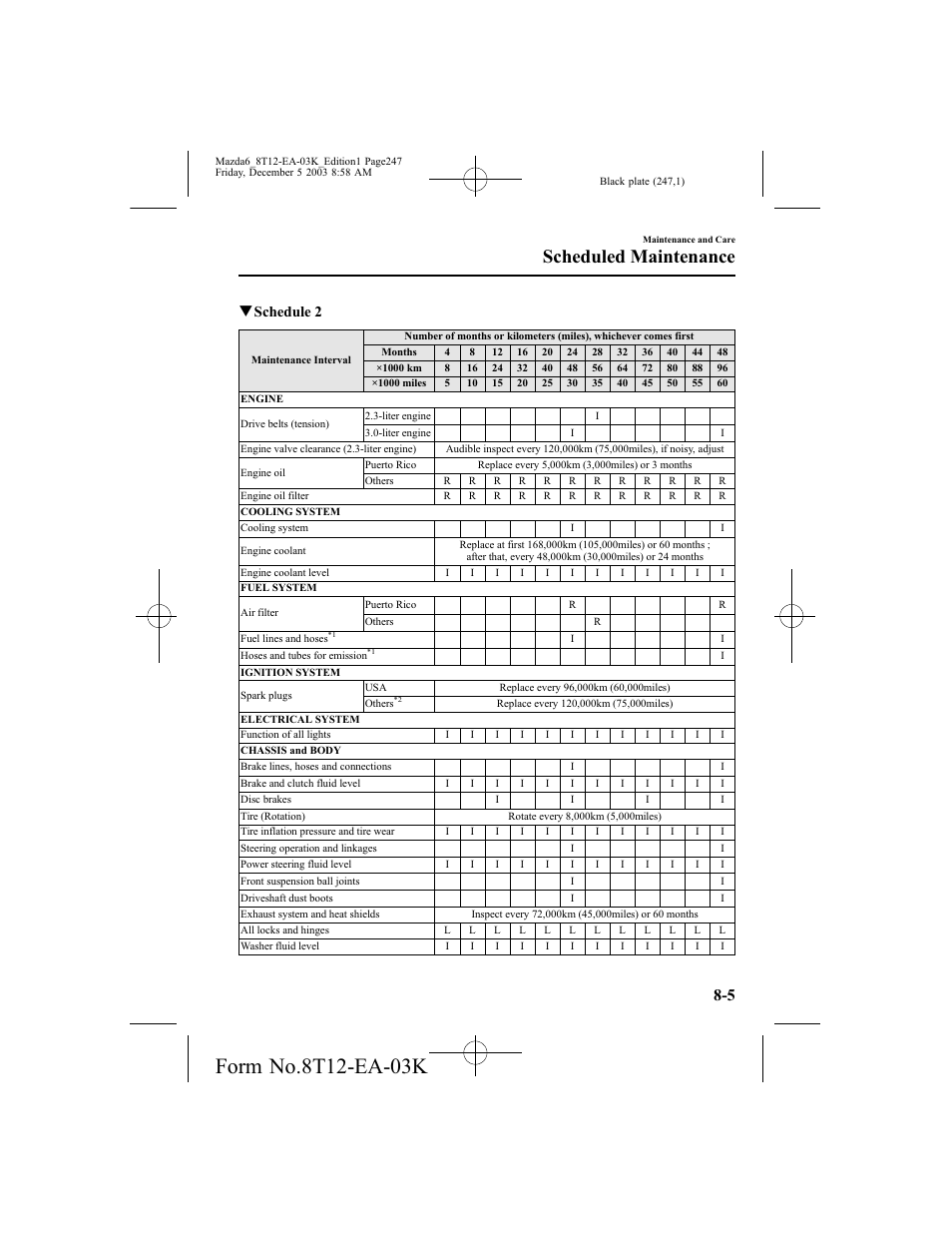 Scheduled maintenance, Qschedule 2 | Mazda 8T12-EA-03K User Manual | Page 247 / 326