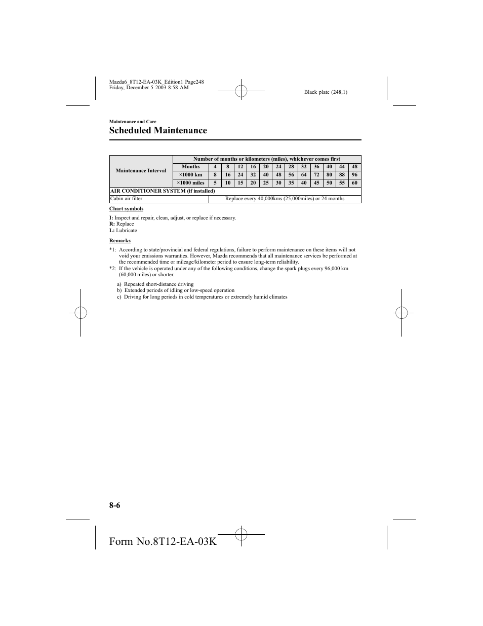 Scheduled maintenance | Mazda 8T12-EA-03K User Manual | Page 248 / 326