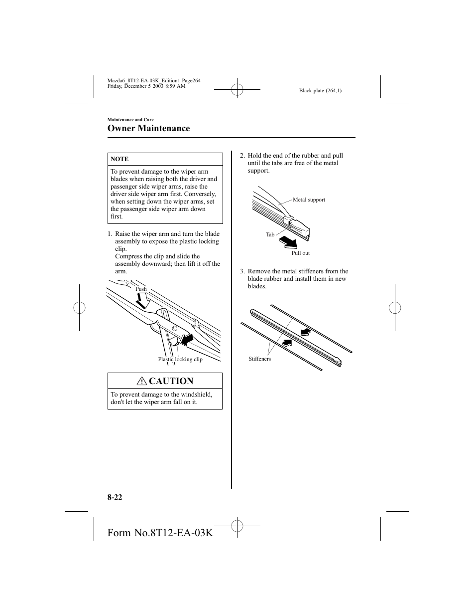 Caution, Owner maintenance | Mazda 8T12-EA-03K User Manual | Page 264 / 326