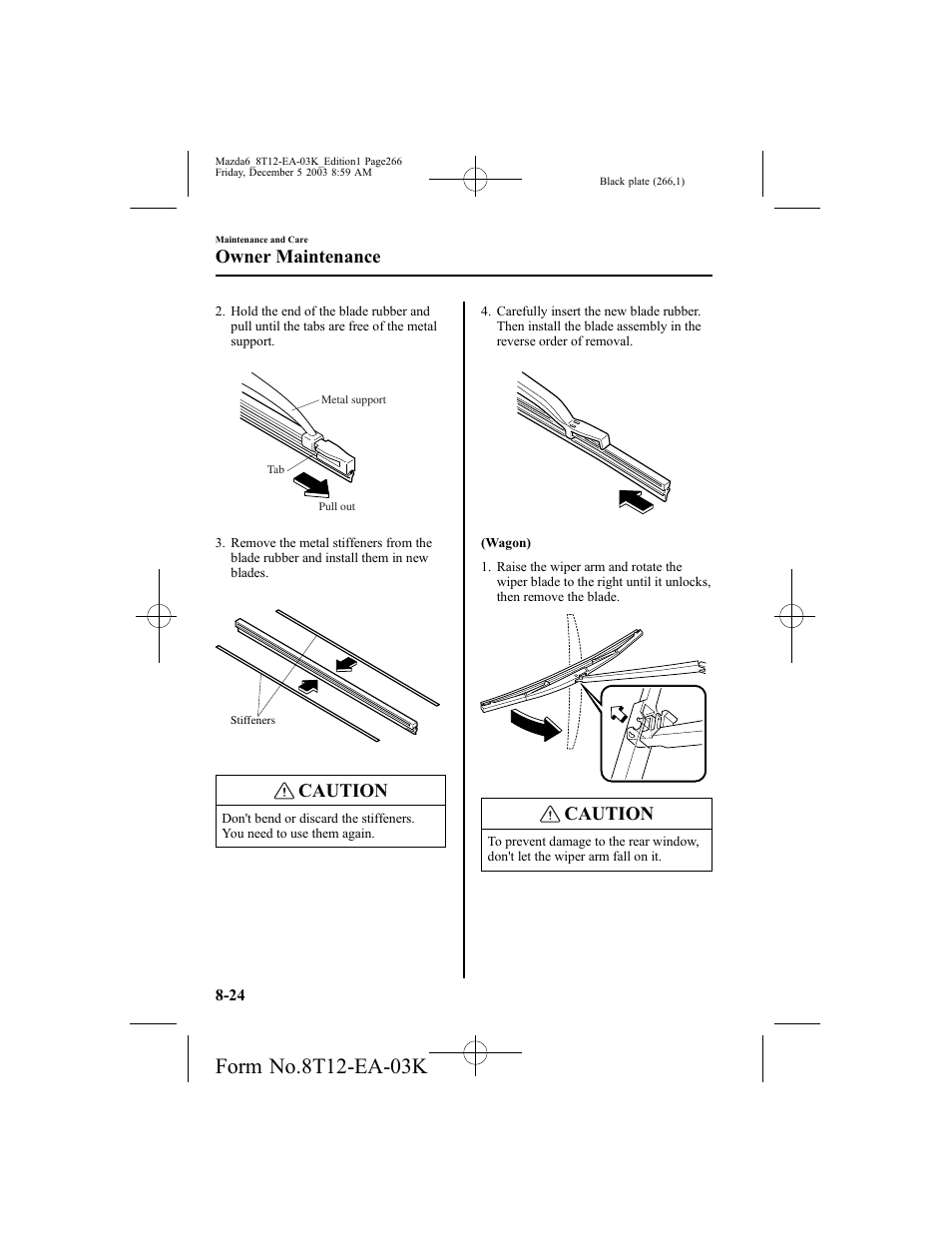 Caution, Owner maintenance | Mazda 8T12-EA-03K User Manual | Page 266 / 326