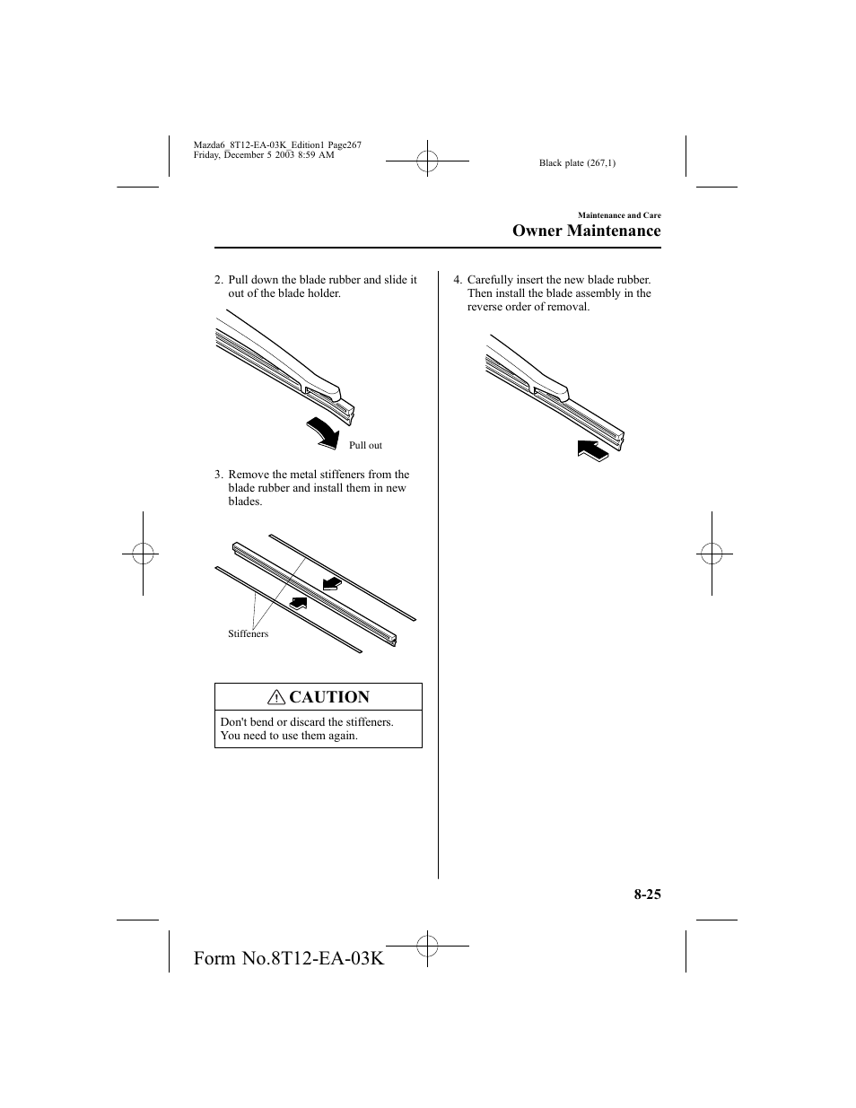 Caution, Owner maintenance | Mazda 8T12-EA-03K User Manual | Page 267 / 326