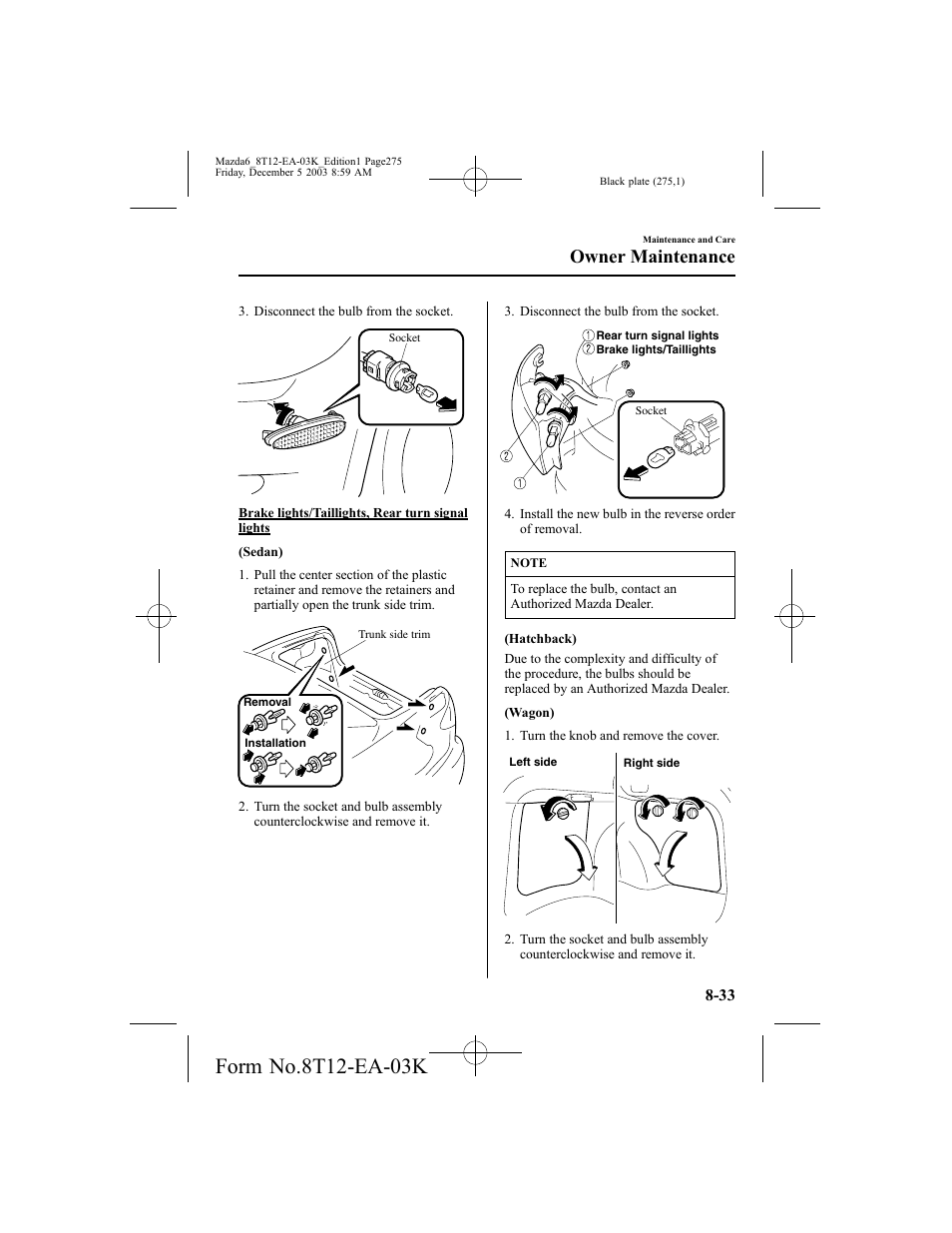 Owner maintenance | Mazda 8T12-EA-03K User Manual | Page 275 / 326