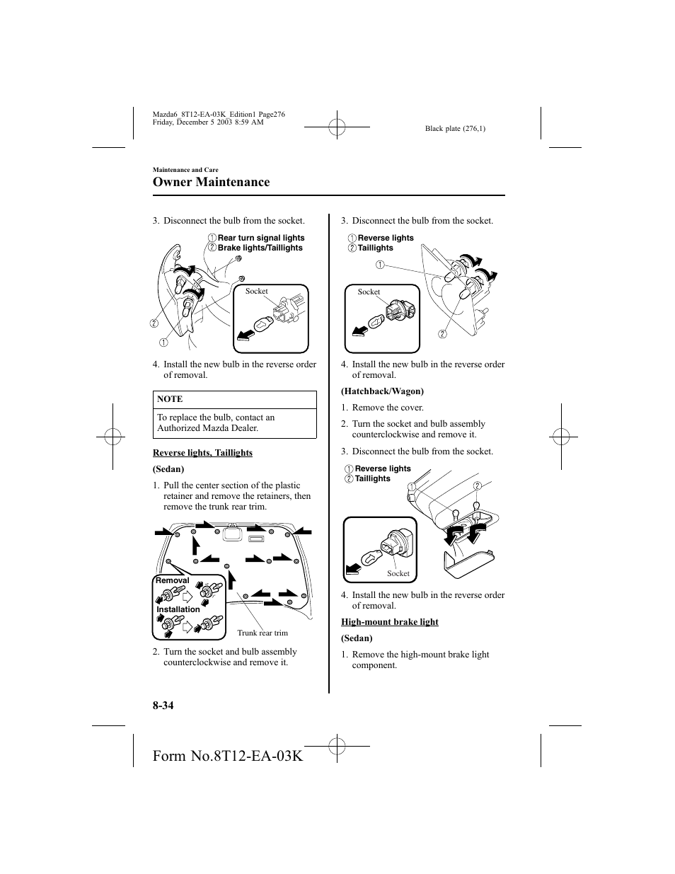 Owner maintenance | Mazda 8T12-EA-03K User Manual | Page 276 / 326