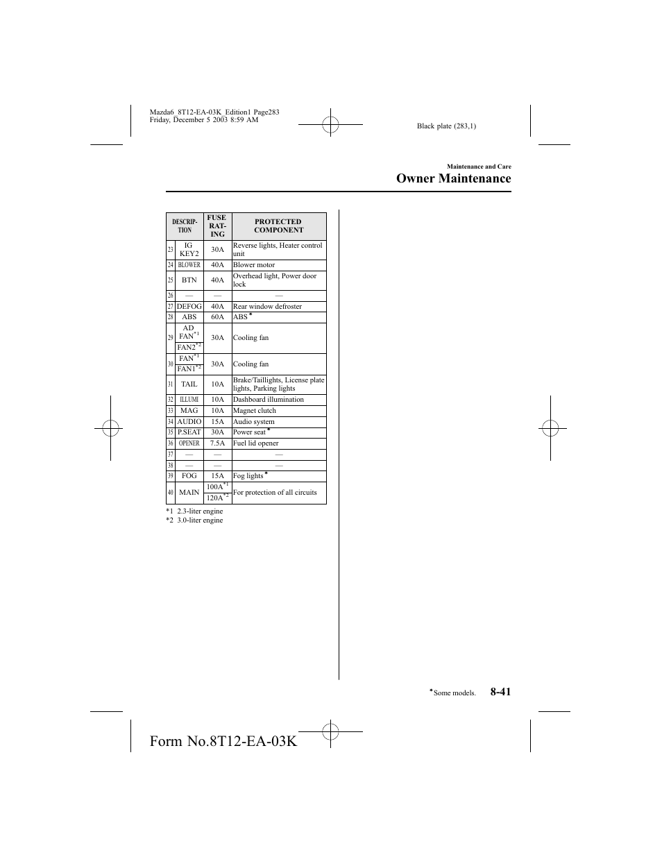 Owner maintenance | Mazda 8T12-EA-03K User Manual | Page 283 / 326